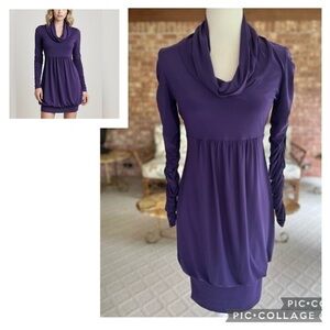 Frank Lyman Dress Purple Banded Bubble Ruched Cowl Neck Dress 4 Cocktail Chic
